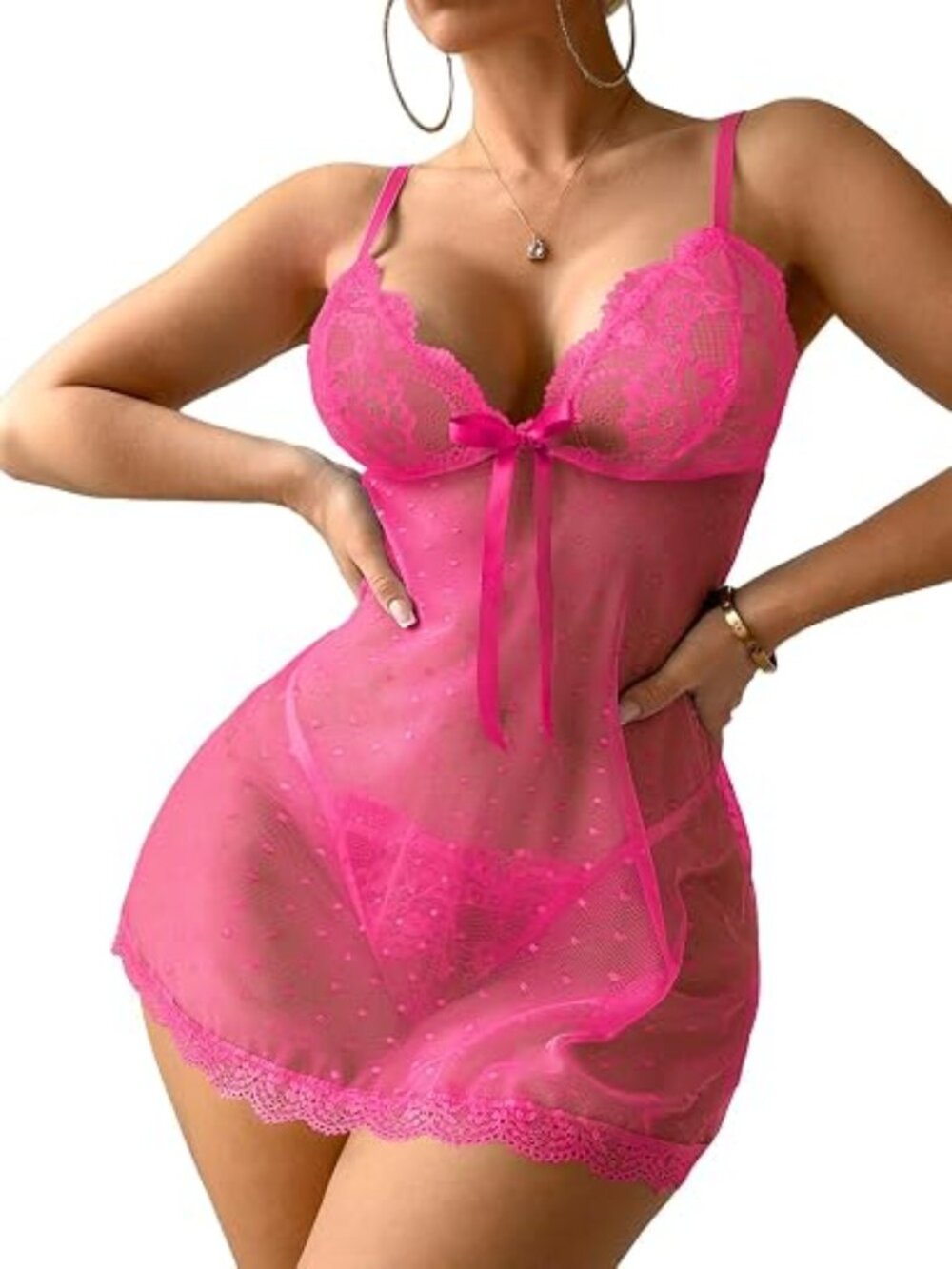 NEW Sexy Lingerie Dress Women Night Gown Nighty Hot Pink Color S/M